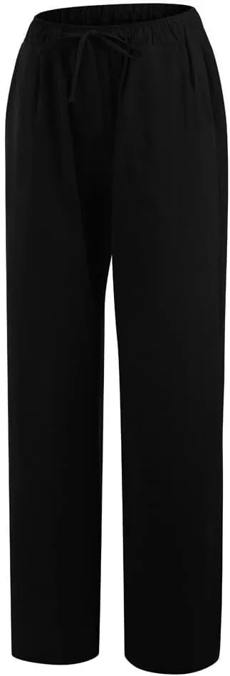 Ruziyoog Women's Cotton Linen Pants Summer Drawstring Waist Wide Leg Lounge Palazzo Pants Casual Loose Yoga Trousers