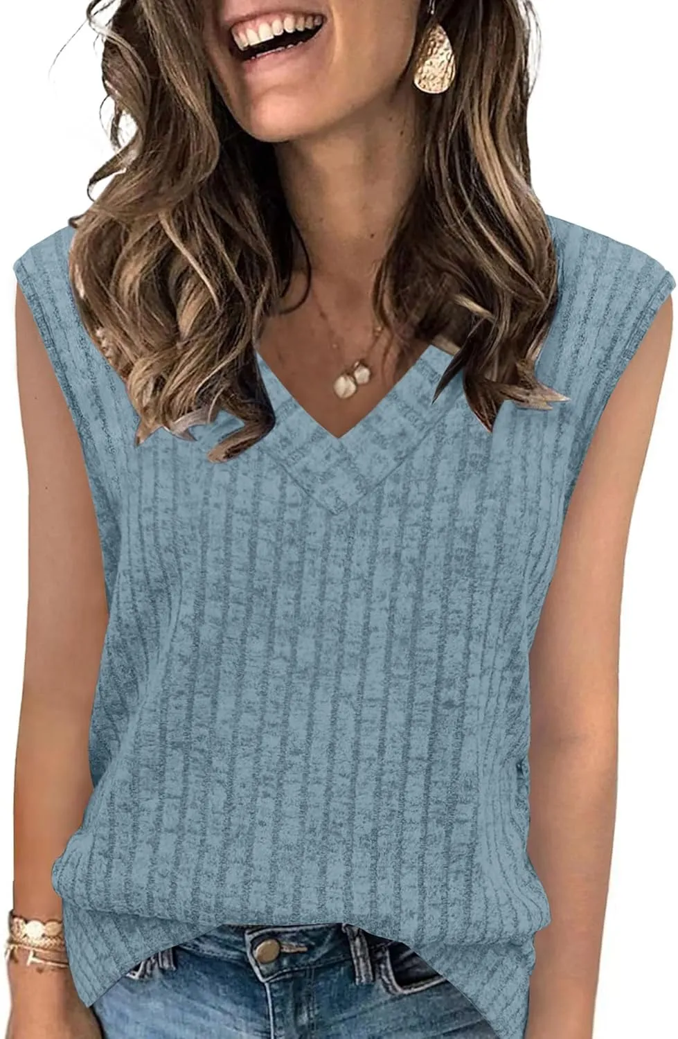 SAMPEEL Womens V Neck Sleeveless Sweater Tank Top Spring Casual Sweater Vest Summer Outifts 2025