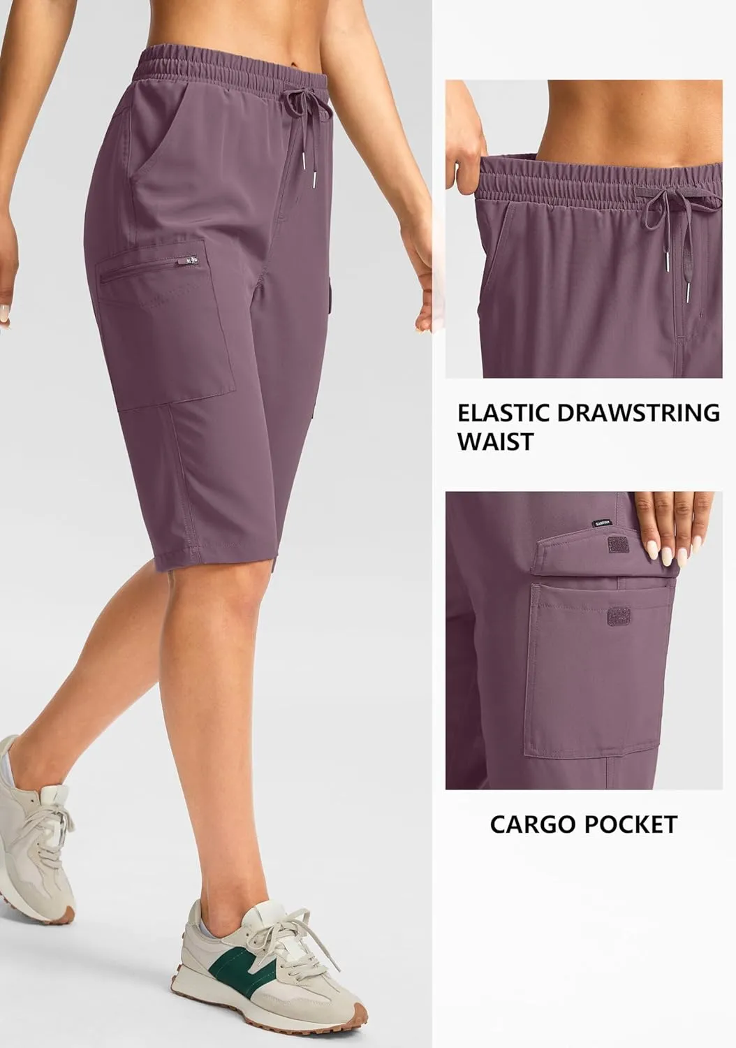 SANTINY Women's 13" Long Hiking Shorts Knee Length Quick Dry Cargo Bermuda Shorts for Women with Zipper Pockets