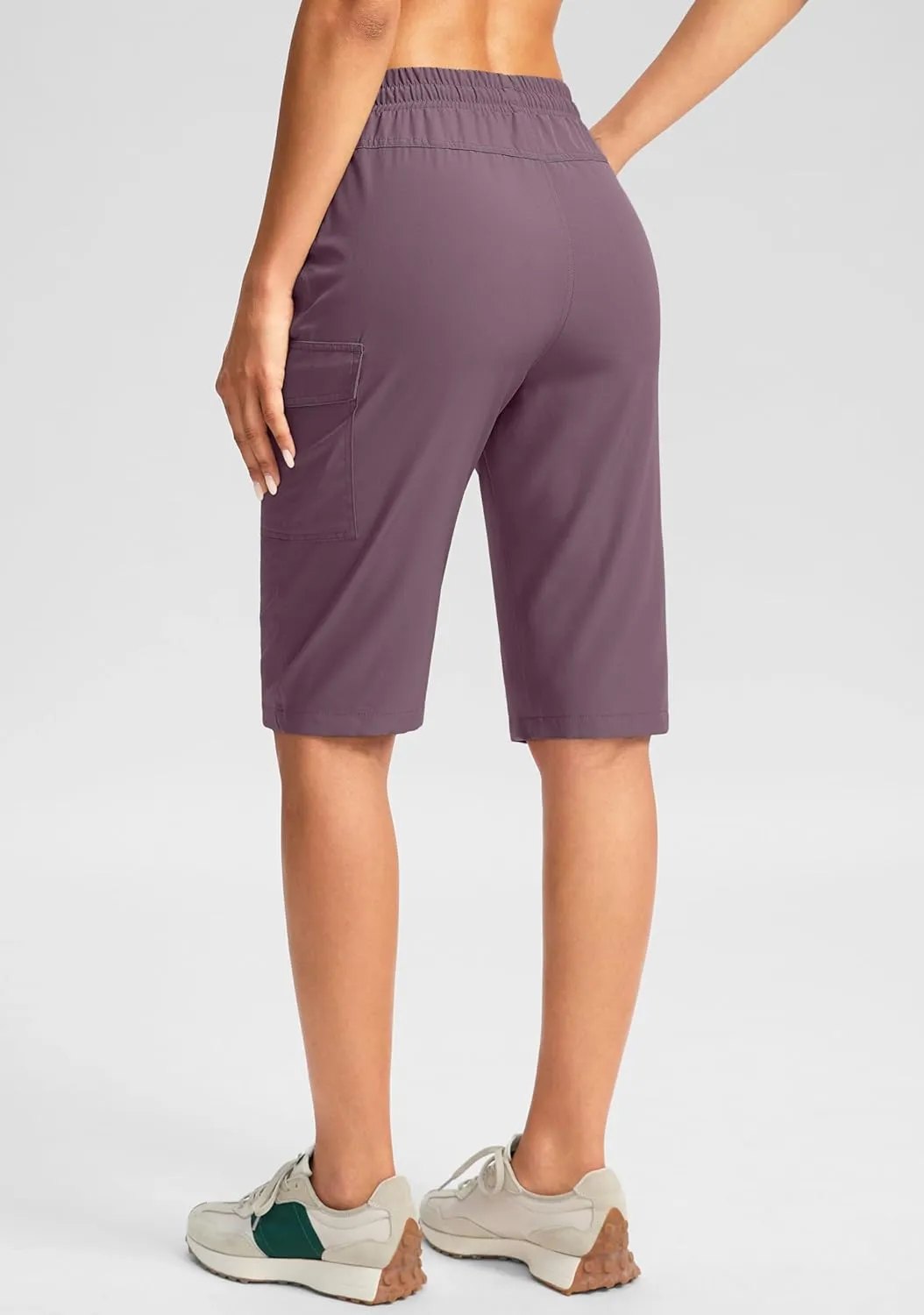 SANTINY Women's 13" Long Hiking Shorts Knee Length Quick Dry Cargo Bermuda Shorts for Women with Zipper Pockets