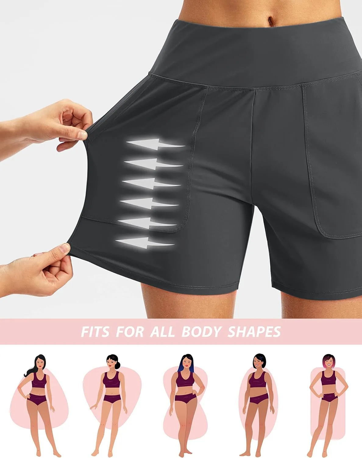 SANTINY Women's 5'' High Waisted Swim Board Shorts with Pockets UPF50  Quick Dry Bathing Suit Shorts for Women