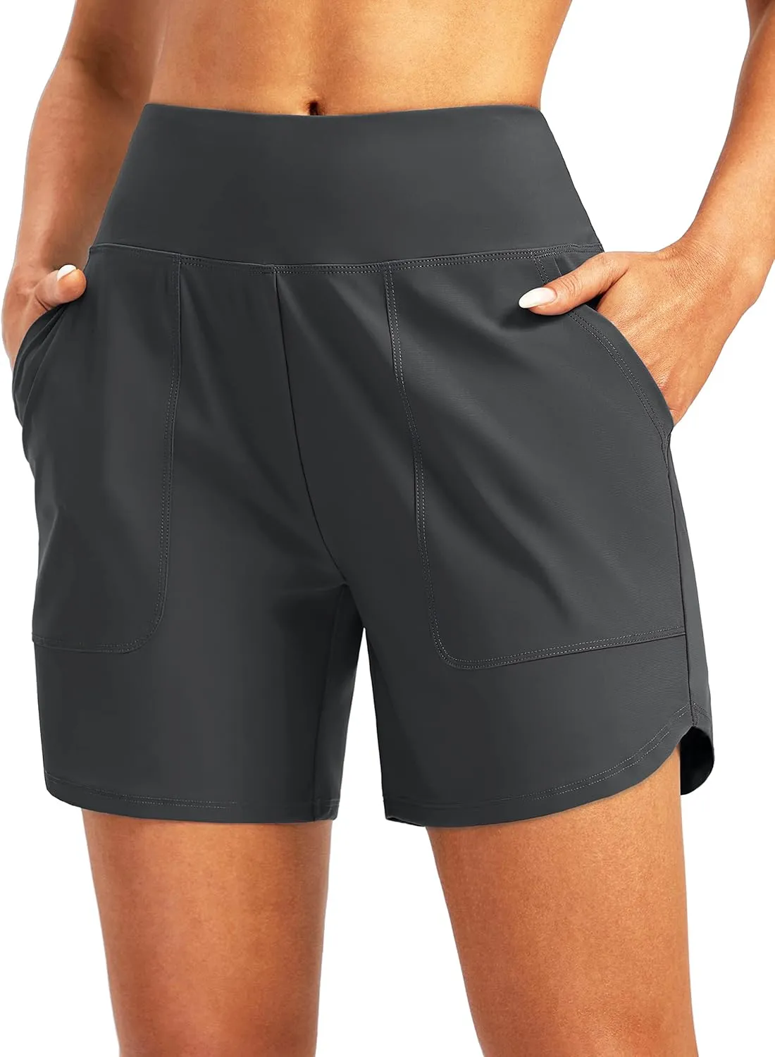 SANTINY Women's 5'' High Waisted Swim Board Shorts with Pockets UPF50  Quick Dry Bathing Suit Shorts for Women
