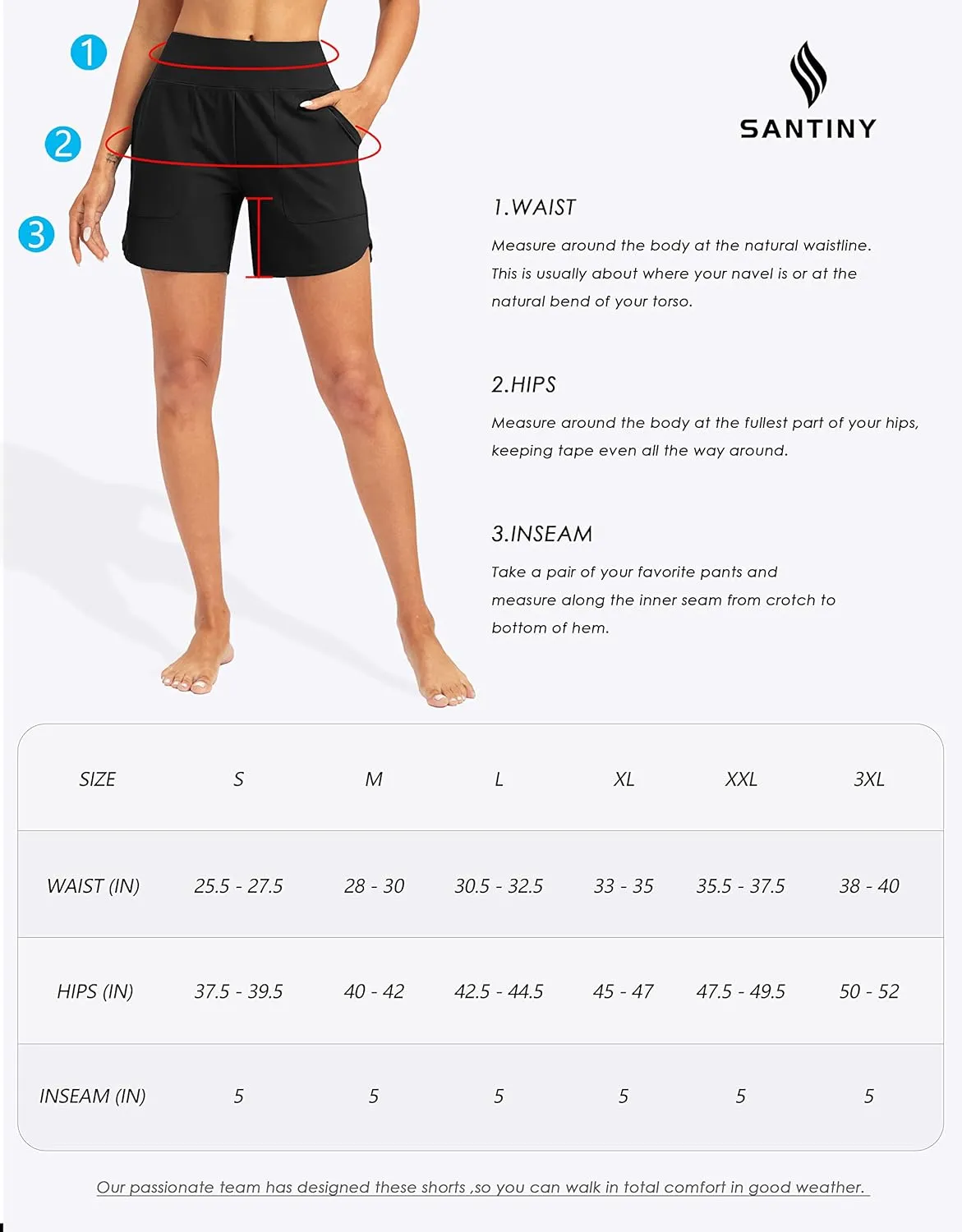 SANTINY Women's 5'' High Waisted Swim Board Shorts with Pockets UPF50  Quick Dry Bathing Suit Shorts for Women
