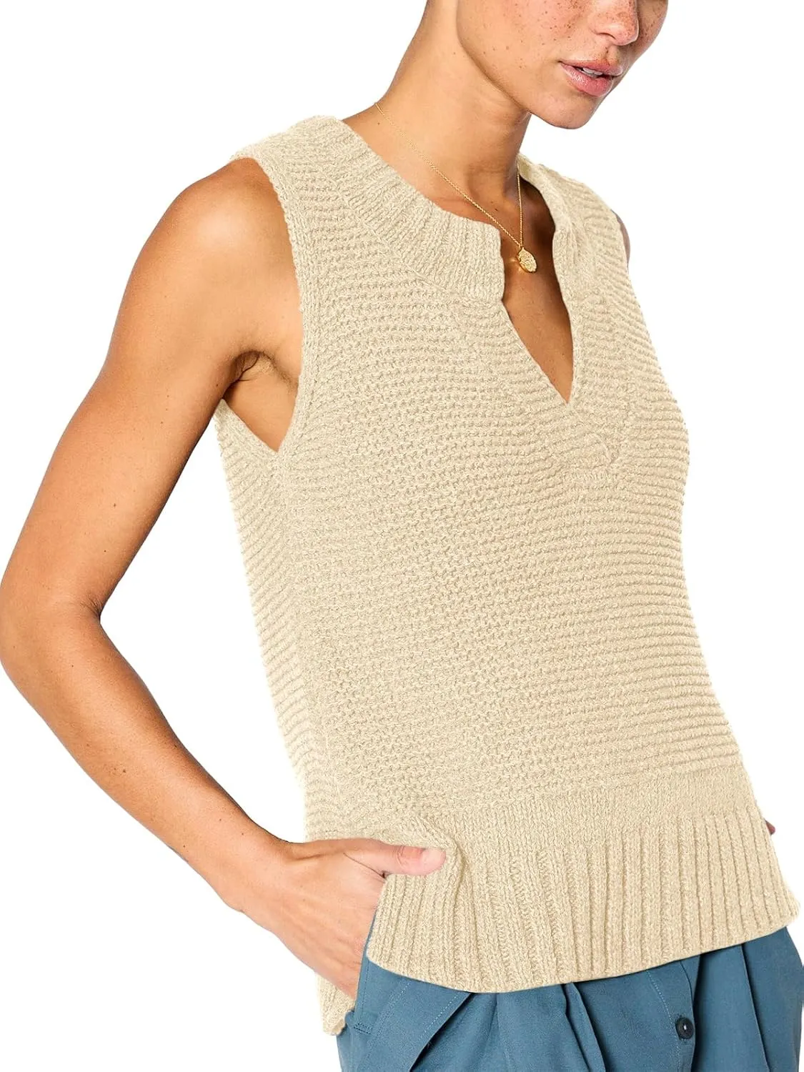 Saodimallsu Womens Sleeveless Sweater Vest Lightweight V Neck Spring Sweater Tank Tops Casual Knit Tunic Cami Shirts