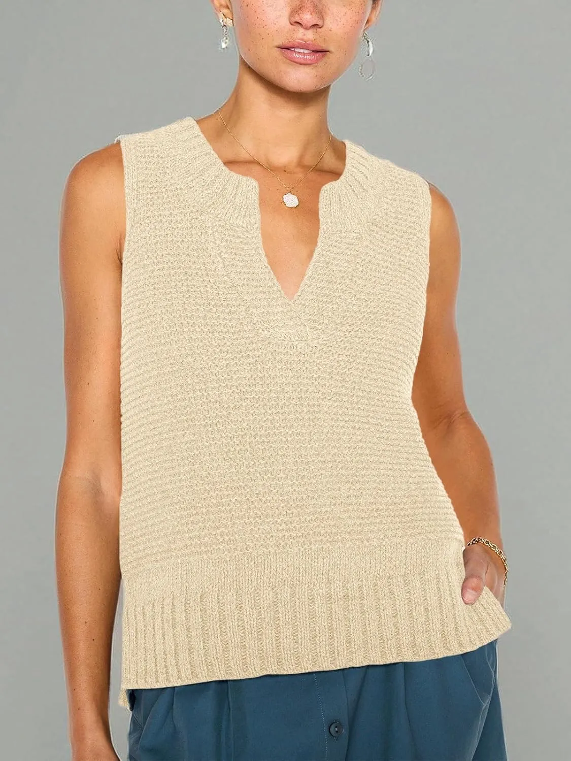 Saodimallsu Womens Sleeveless Sweater Vest Lightweight V Neck Spring Sweater Tank Tops Casual Knit Tunic Cami Shirts