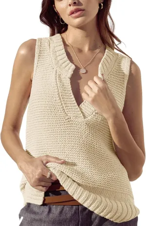 Saodimallsu Womens Sleeveless Sweater Vest Lightweight V Neck Spring Sweater Tank Tops Casual Knit Tunic Cami Shirts