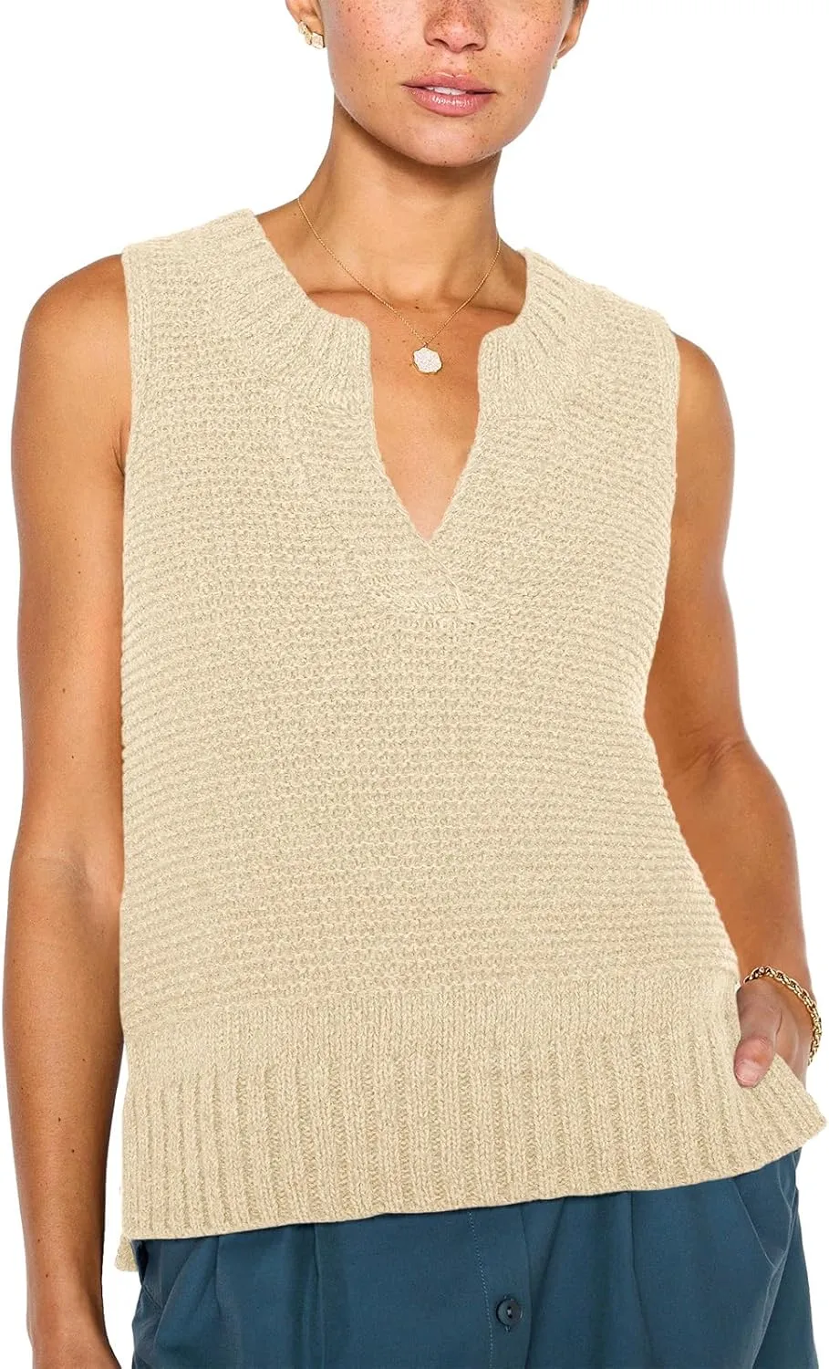 Saodimallsu Womens Sleeveless Sweater Vest Lightweight V Neck Spring Sweater Tank Tops Casual Knit Tunic Cami Shirts
