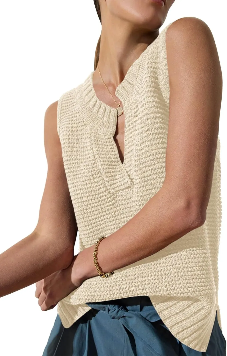 Saodimallsu Womens Sleeveless Sweater Vest Lightweight V Neck Spring Sweater Tank Tops Casual Knit Tunic Cami Shirts