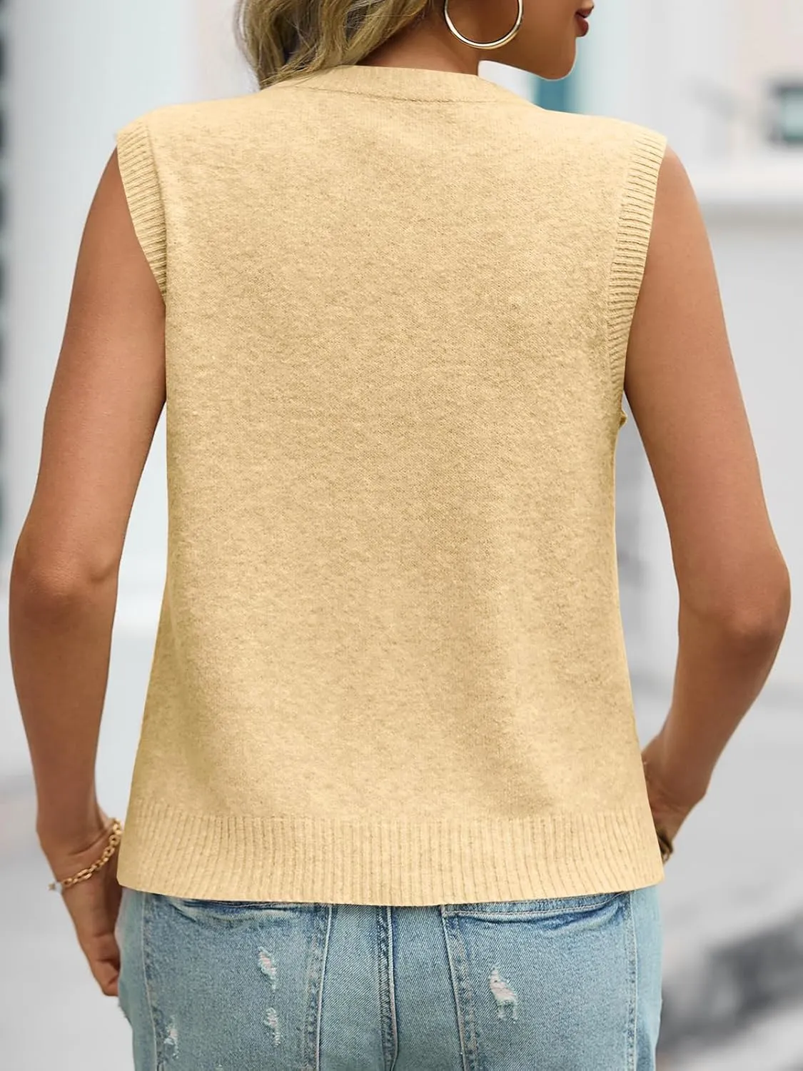 Saodimallsu Womens Sleeveless Sweater Vest Summer Casual Cap Sleeve Crew Neck Loose Knit Lightweight Pullover Tank Tops