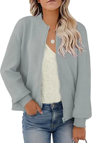SAUKOLE Womens Full Zipper Sweatshirt Jackets 2024 Fashion Lightweight Casual Long Sleeve Shirt Jacket Coats