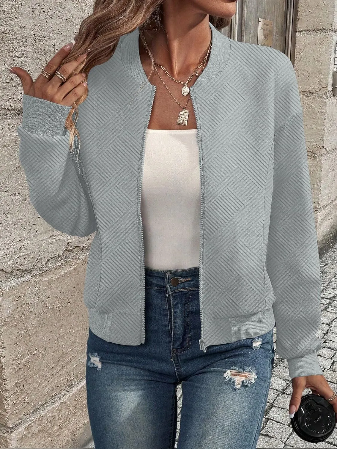 SAUKOLE Womens Full Zipper Sweatshirt Jackets 2024 Fashion Lightweight Casual Long Sleeve Shirt Jacket Coats