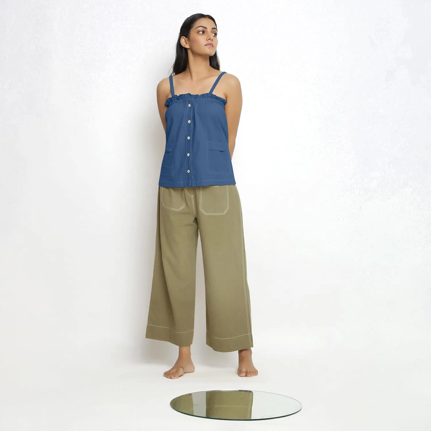 SeamsFriendly Patch Pocket Vegetable Dyed Handspun Cotton Camisole Top for Women