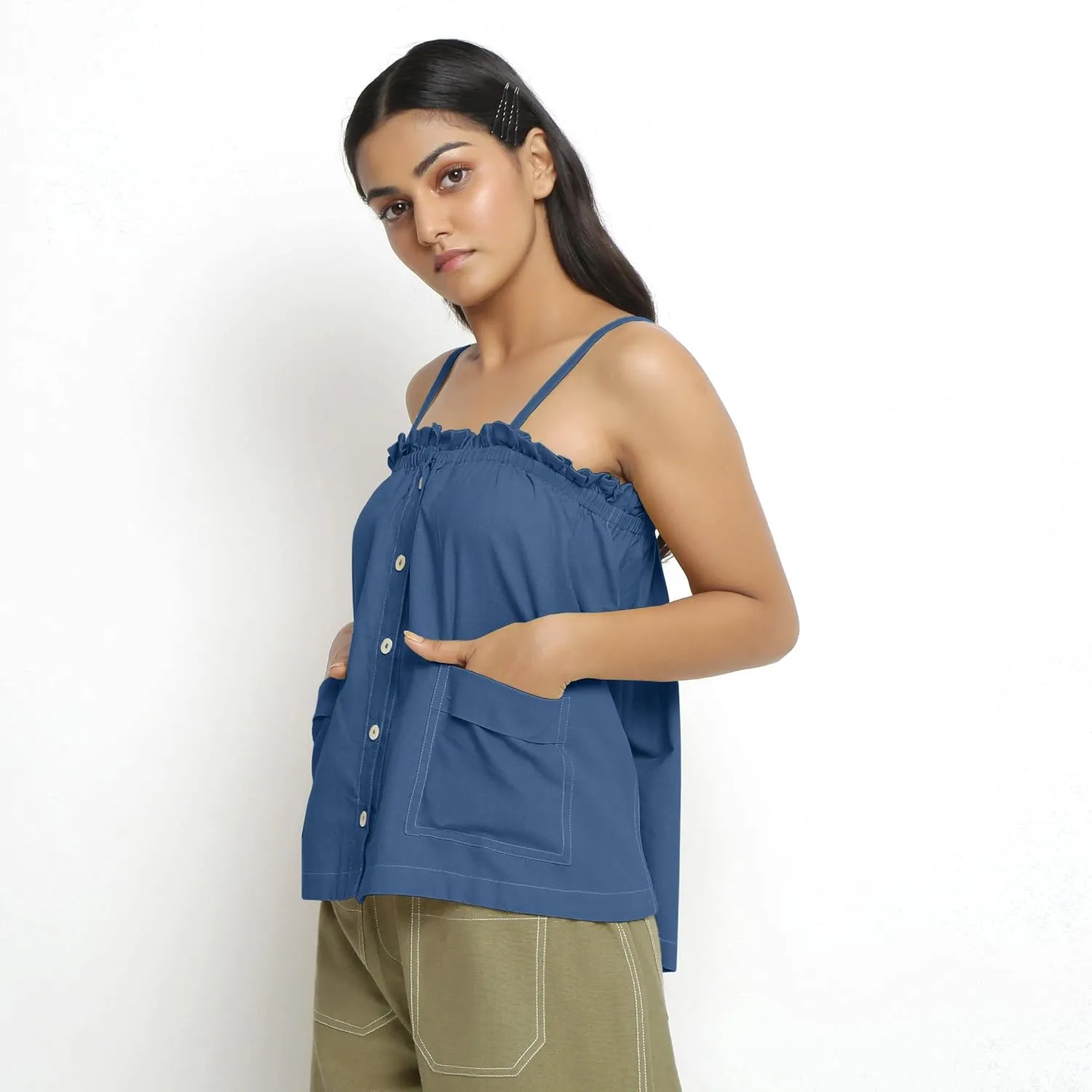 SeamsFriendly Patch Pocket Vegetable Dyed Handspun Cotton Camisole Top for Women