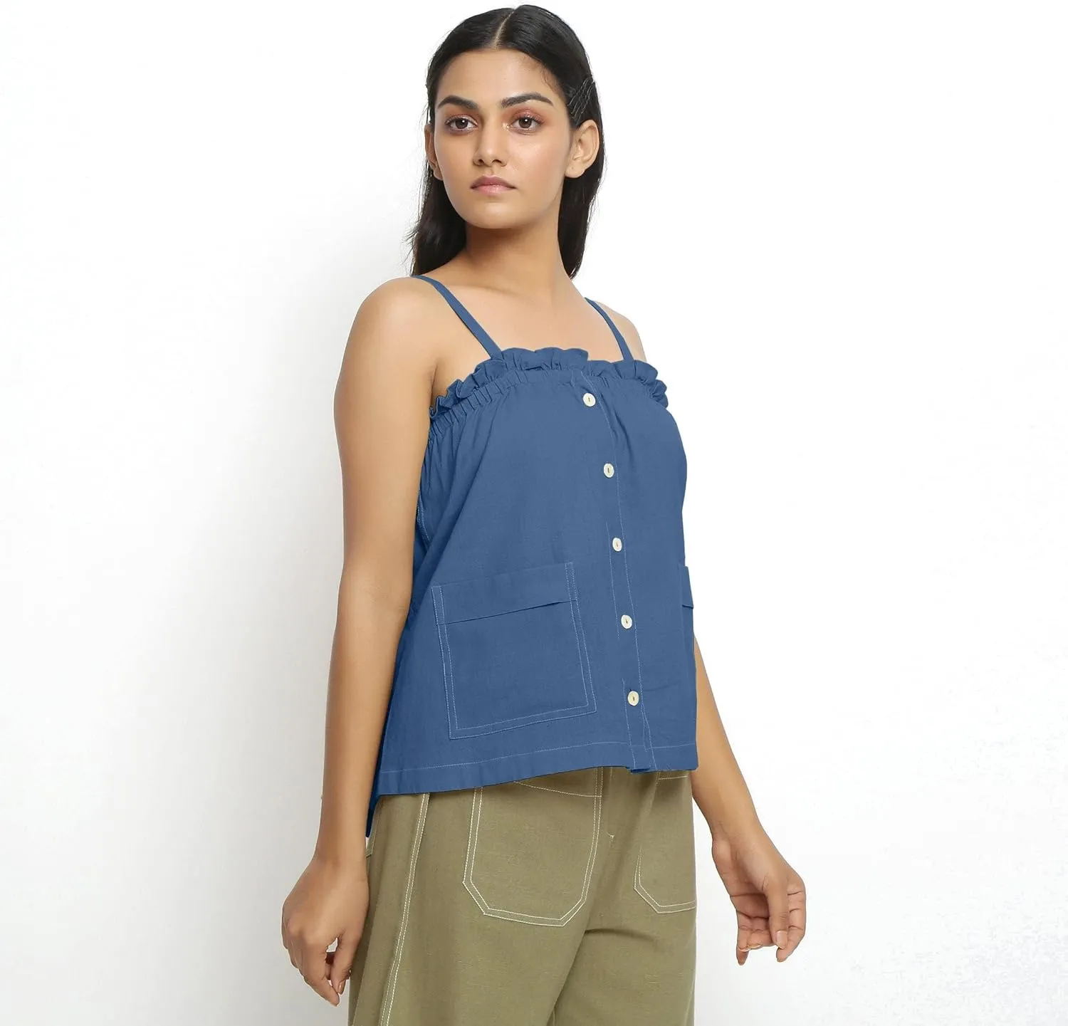 SeamsFriendly Patch Pocket Vegetable Dyed Handspun Cotton Camisole Top for Women