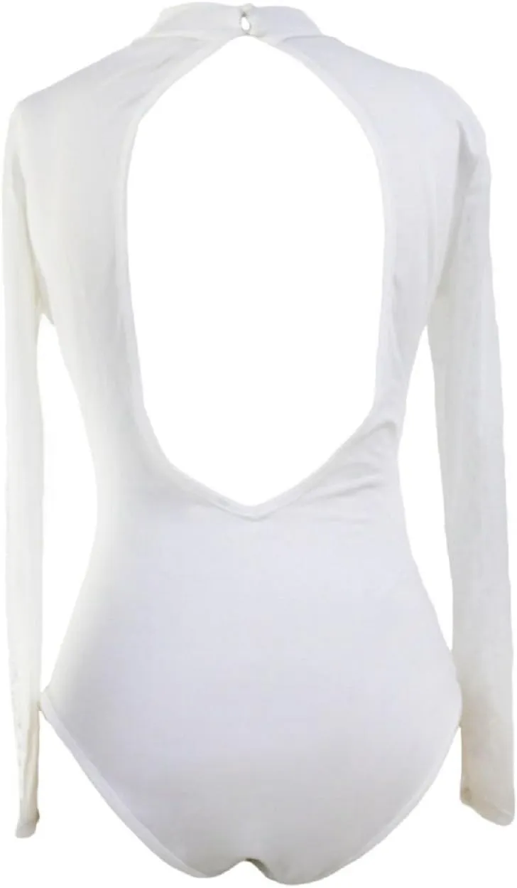 SEBOWEL Women Long Sleeves Mesh See Through Jumpsuit Bodysuit Top Leotard