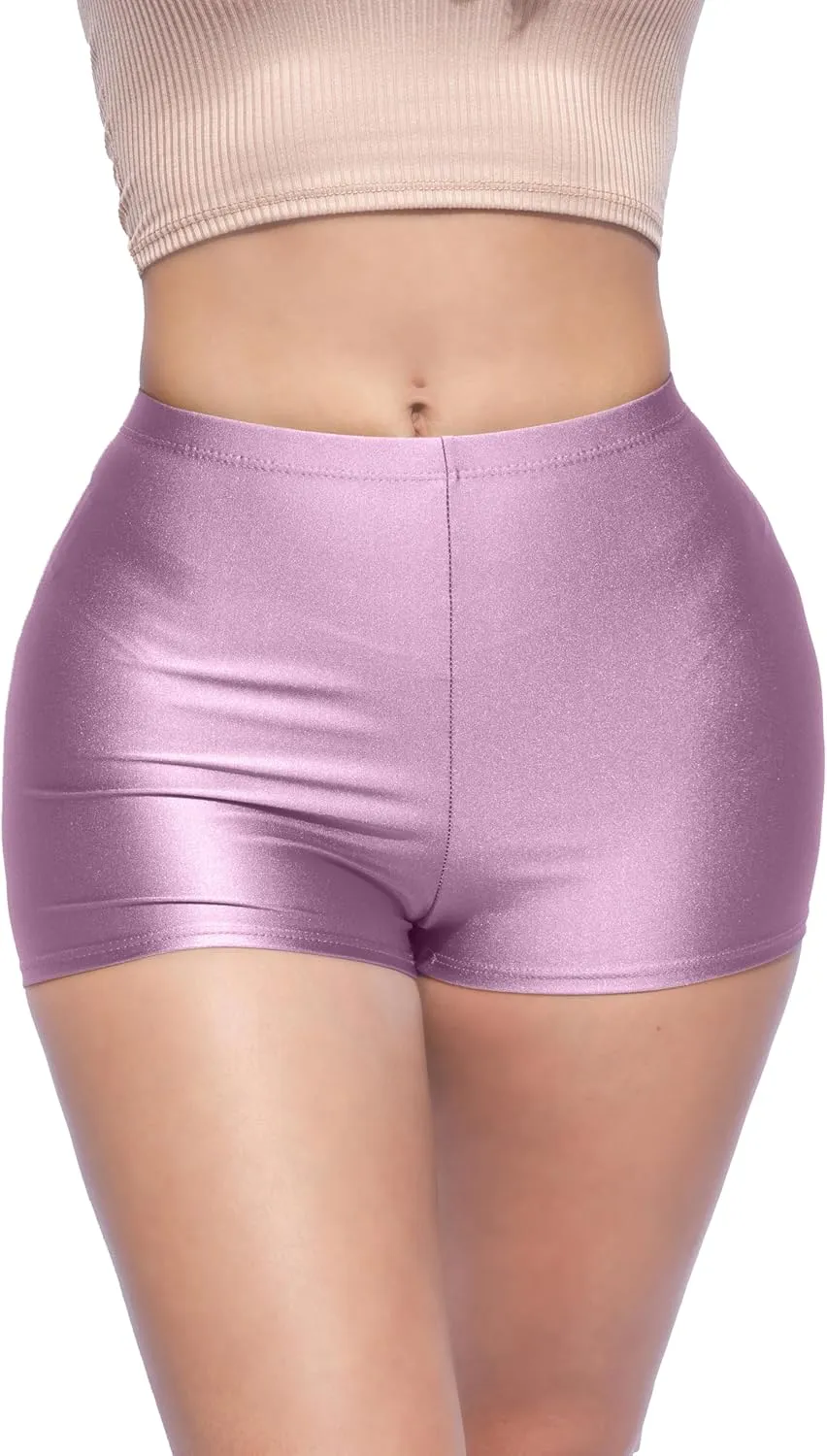 Shiny Shorts High Waist Hotpants Stretch Lightweight Comfy Short Length Neon Dance Shorts Wet Look Disco Party Rave