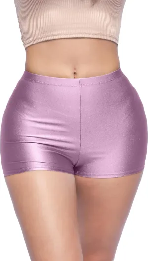 Shiny Shorts High Waist Hotpants Stretch Lightweight Comfy Short Length Neon Dance Shorts Wet Look Disco Party Rave