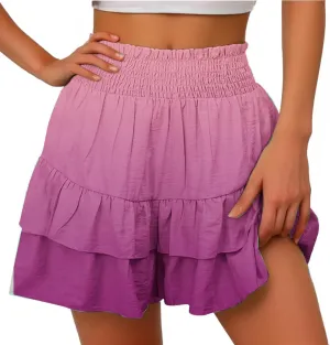 Shorts for Women Trendy Summer High Waisted Ruffle Tiered Skirt Skorts Dressy Casual Cute Flowy Beach Vacation Shorts