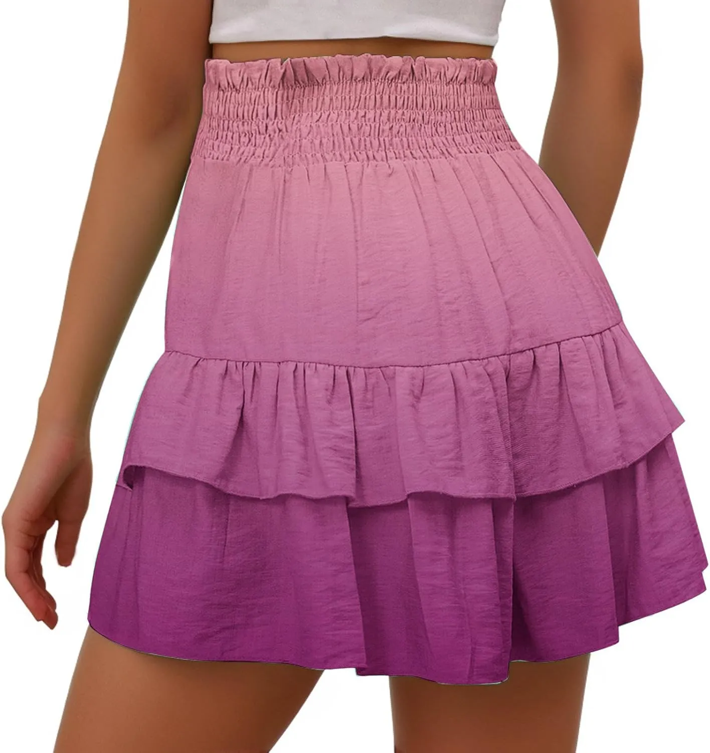 Shorts for Women Trendy Summer High Waisted Ruffle Tiered Skirt Skorts Dressy Casual Cute Flowy Beach Vacation Shorts