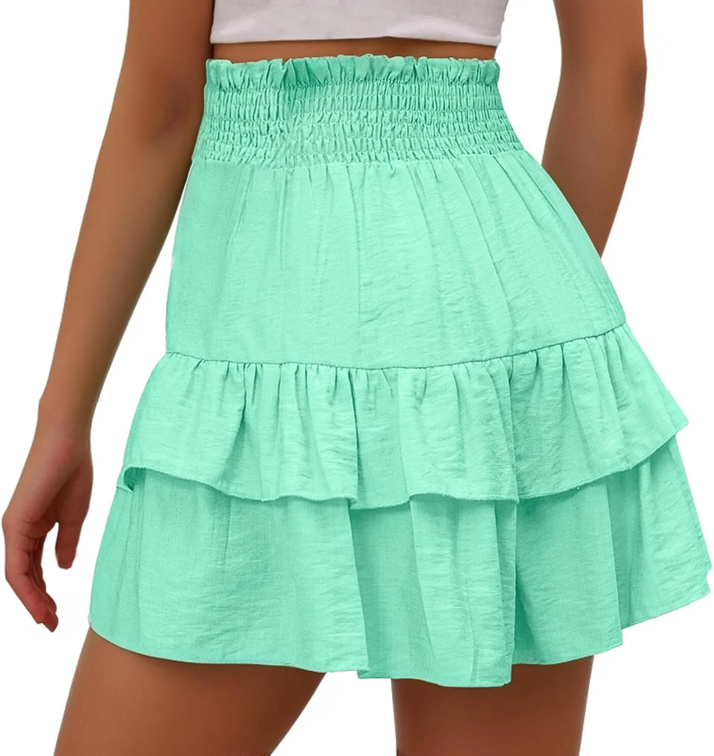 Shorts for Women Trendy Summer High Waisted Ruffle Tiered Skirt Skorts Dressy Casual Cute Flowy Beach Vacation Shorts