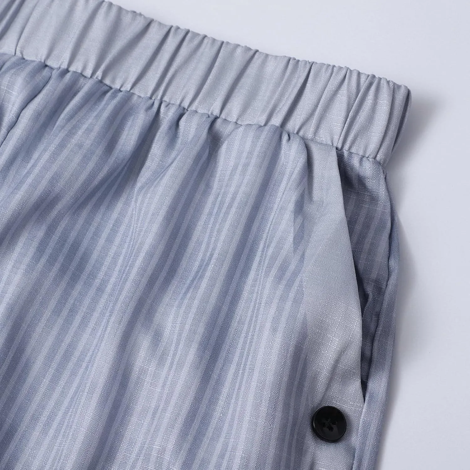 Side Button Pants Womens Striped Straight Leg Casual Pants Elastic Waist Baggy Trendy Trousers with Pockets
