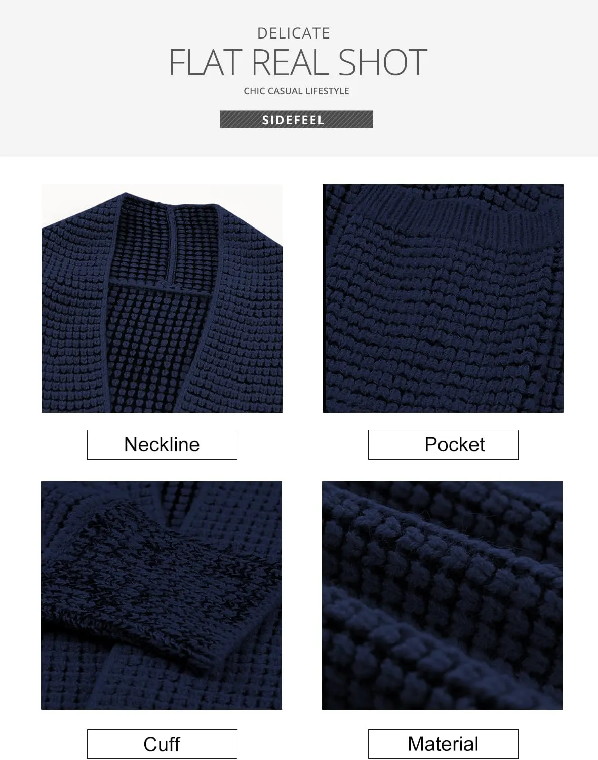 Sidefeel Womens Plaid Short Cardigan Oversized Chunky Long Sleeve Knit Open Front Cardigan Sweaters with Pockets
