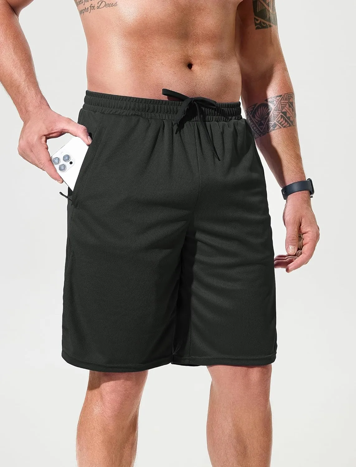 SILKWORLD Men's Athletic Basketball Shorts - 10" Mesh Cool Dry Gym Workout Shorts with Liner and Zipper Pockets