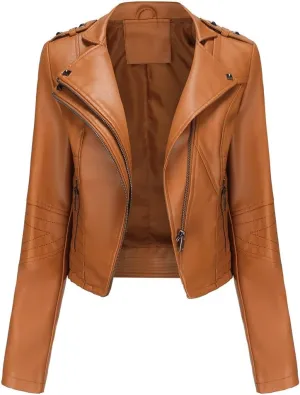 Sister Amy Women PU Leather Jacket Women Bomber Jacket Cropped Zipper Jacket Moto Coat
