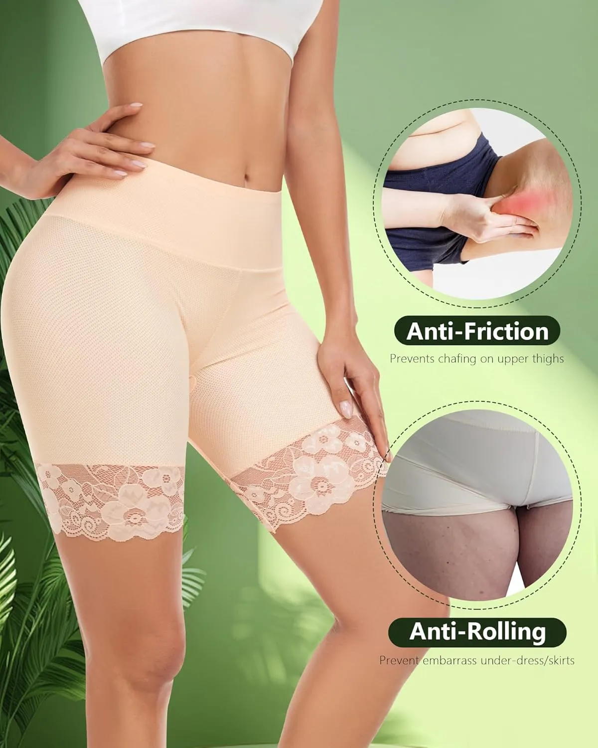 Slip Shorts for Under Dresses and Skirts Mesh Women Anti Chafing Underwear High Waisted Panties Lace Under Shorts
