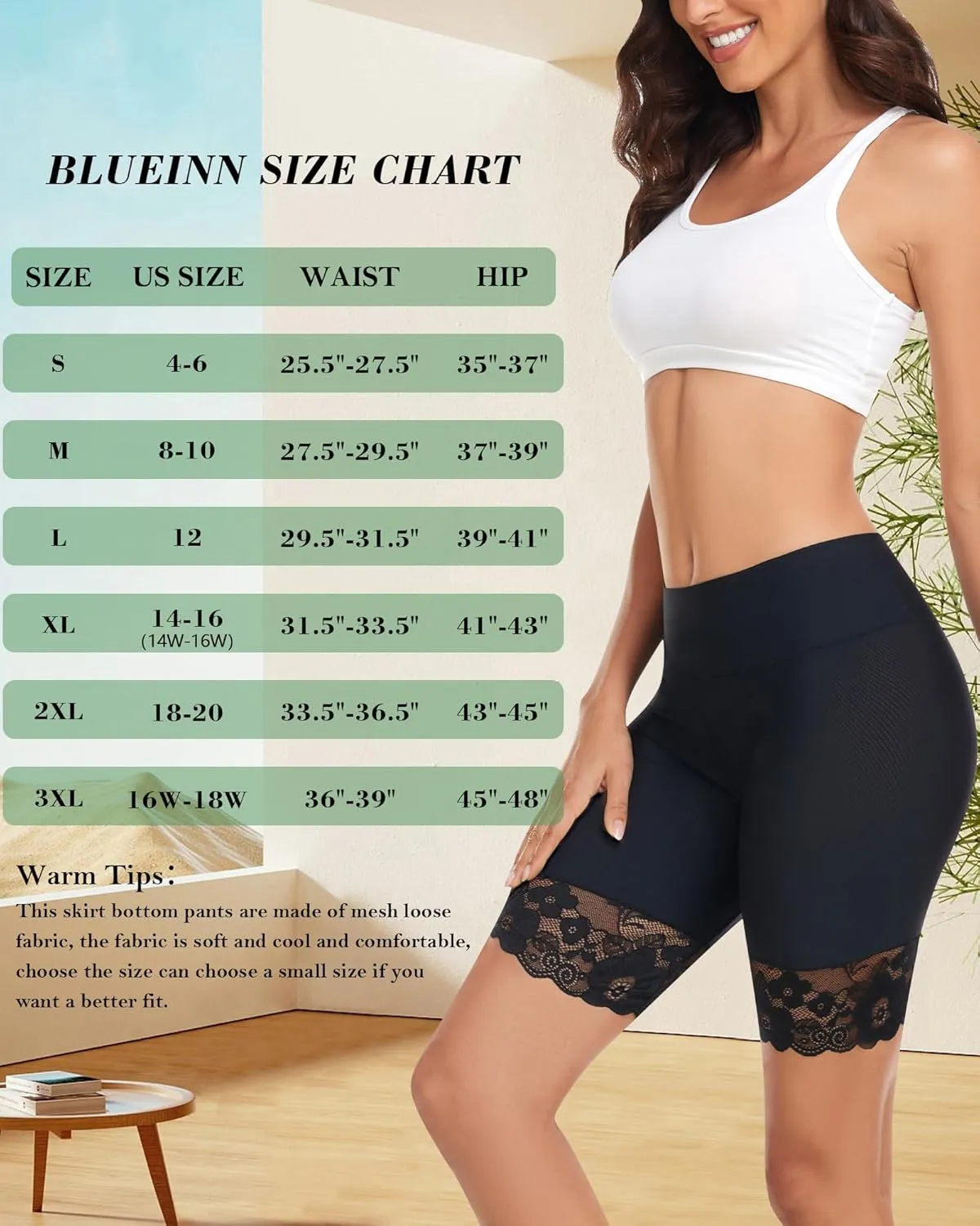 Slip Shorts for Under Dresses and Skirts Mesh Women Anti Chafing Underwear High Waisted Panties Lace Under Shorts