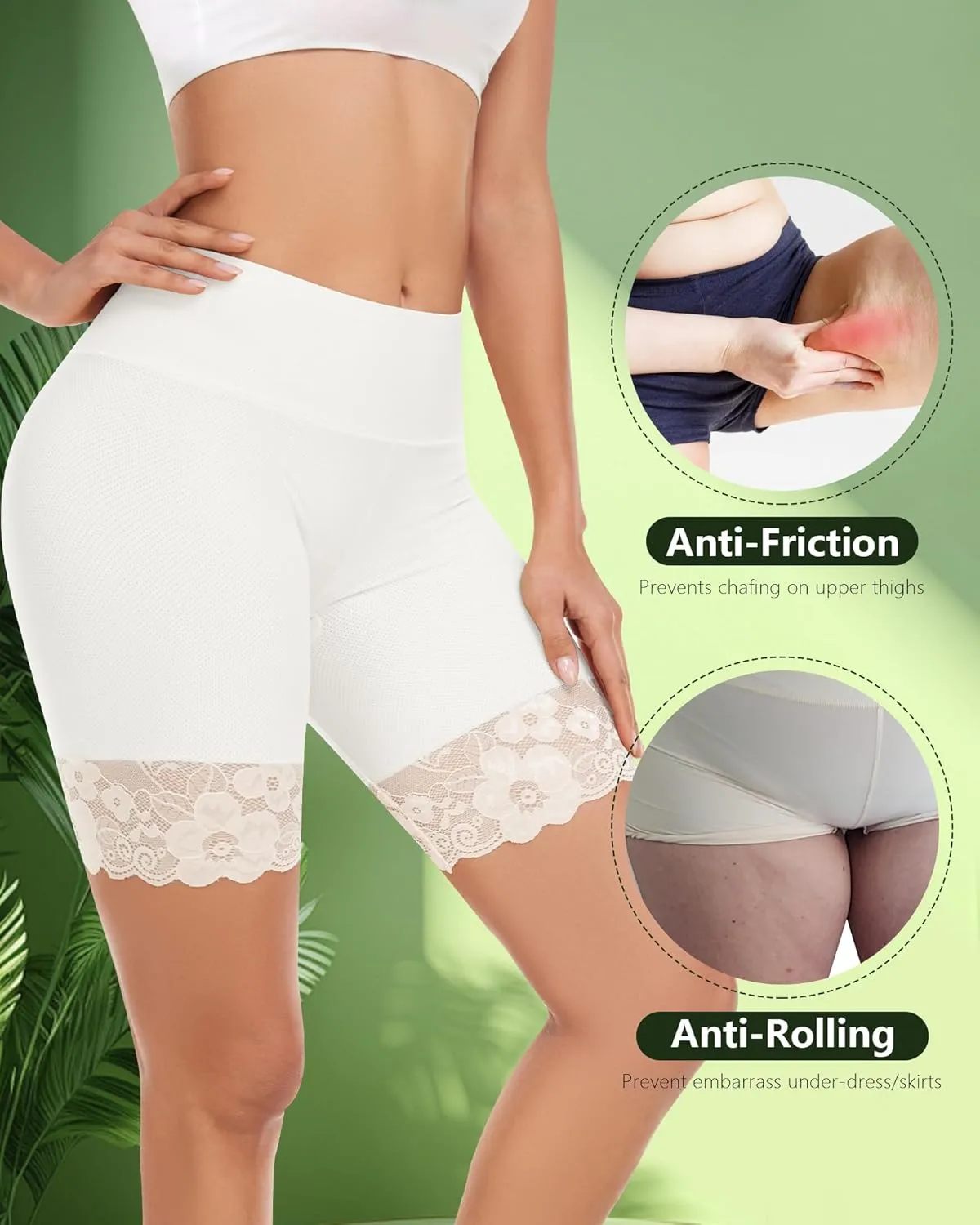 Slip Shorts for Under Dresses and Skirts Mesh Women Anti Chafing Underwear High Waisted Panties Lace Under Shorts