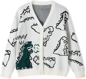 SOLILOQUY Women Cute Dinosaur Sweater Casual Crew Neck Oversized Knitted Pullover Y2K Harajuku Knitwear