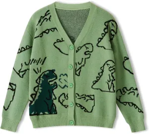 SOLILOQUY Women Cute Dinosaur Sweater Casual Crew Neck Oversized Knitted Pullover Y2K Harajuku Knitwear