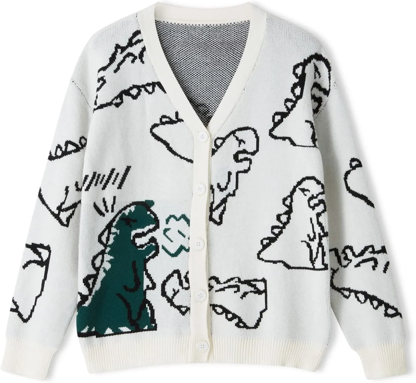 SOLILOQUY Women Cute Dinosaur Sweater Casual Crew Neck Oversized Knitted Pullover Y2K Harajuku Knitwear