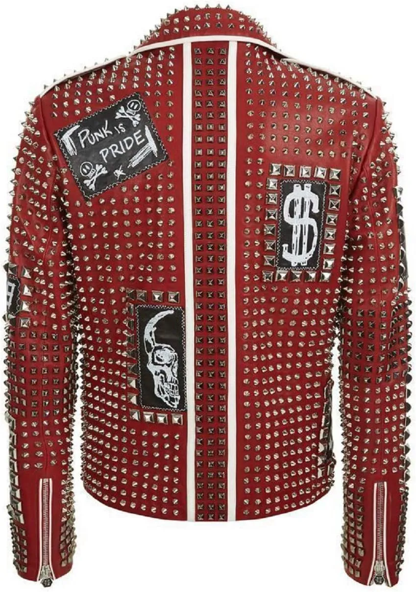 SpazeUp Mens Studded Leather Jacket - Motorcycle Leather Jacket With Spikes - Studded Spiked Leather Jackets Men