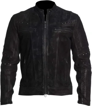 SpazeUp Vintage Motorcycle Leather Jackets for Men - Cafe Racer Biker Retro Moto Distressed Leather Jacket Men