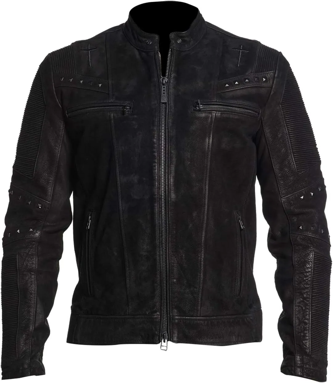 SpazeUp Vintage Motorcycle Leather Jackets for Men - Cafe Racer Biker Retro Moto Distressed Leather Jacket Men