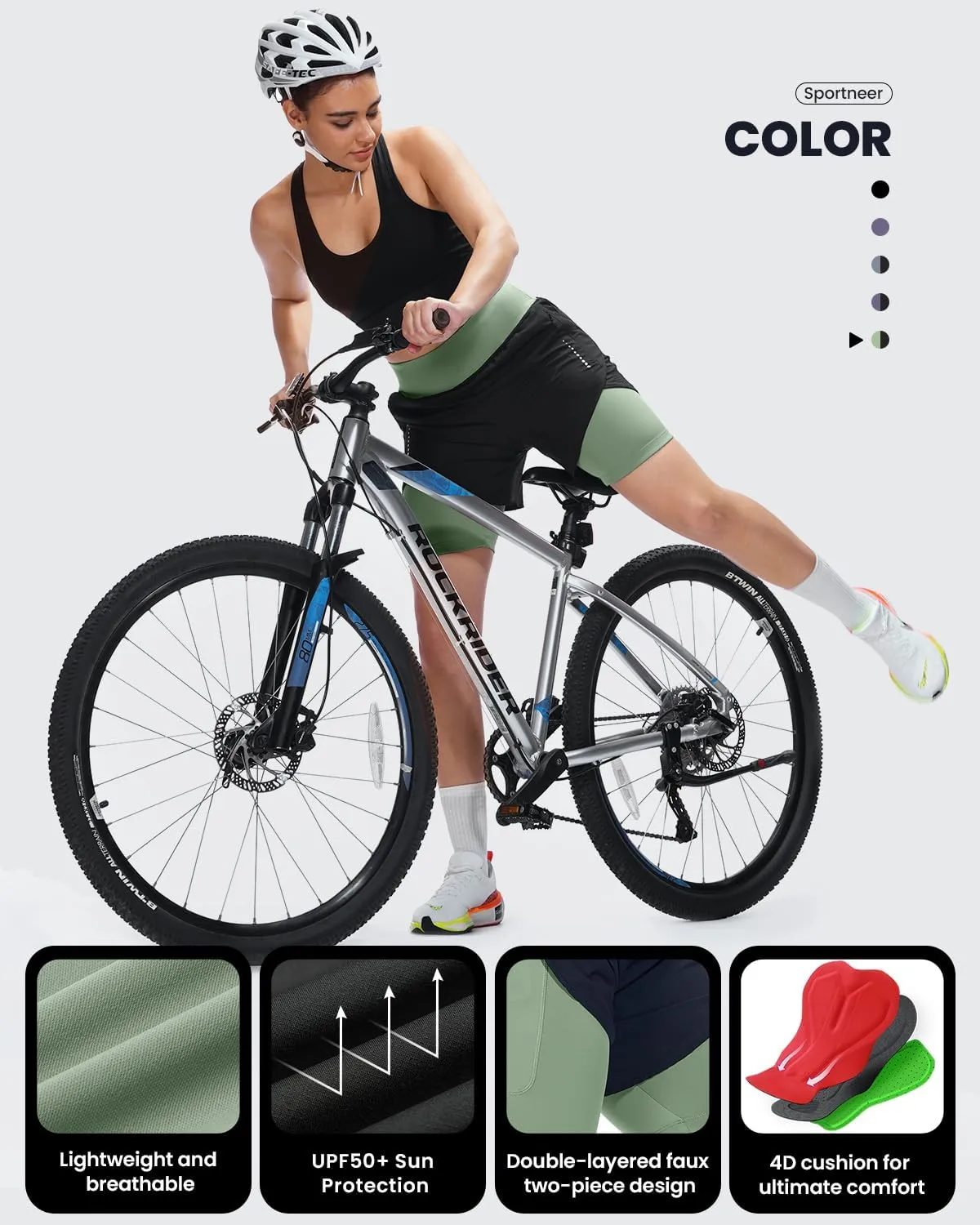 Sportneer Women Padded Bike Shorts - 4D Bicycle Cycling Shorts with 2 Zipper Pockets & Inner Pocket, Stylish and Comfortable