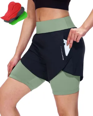 Sportneer Women Padded Bike Shorts - 4D Bicycle Cycling Shorts with 2 Zipper Pockets & Inner Pocket, Stylish and Comfortable