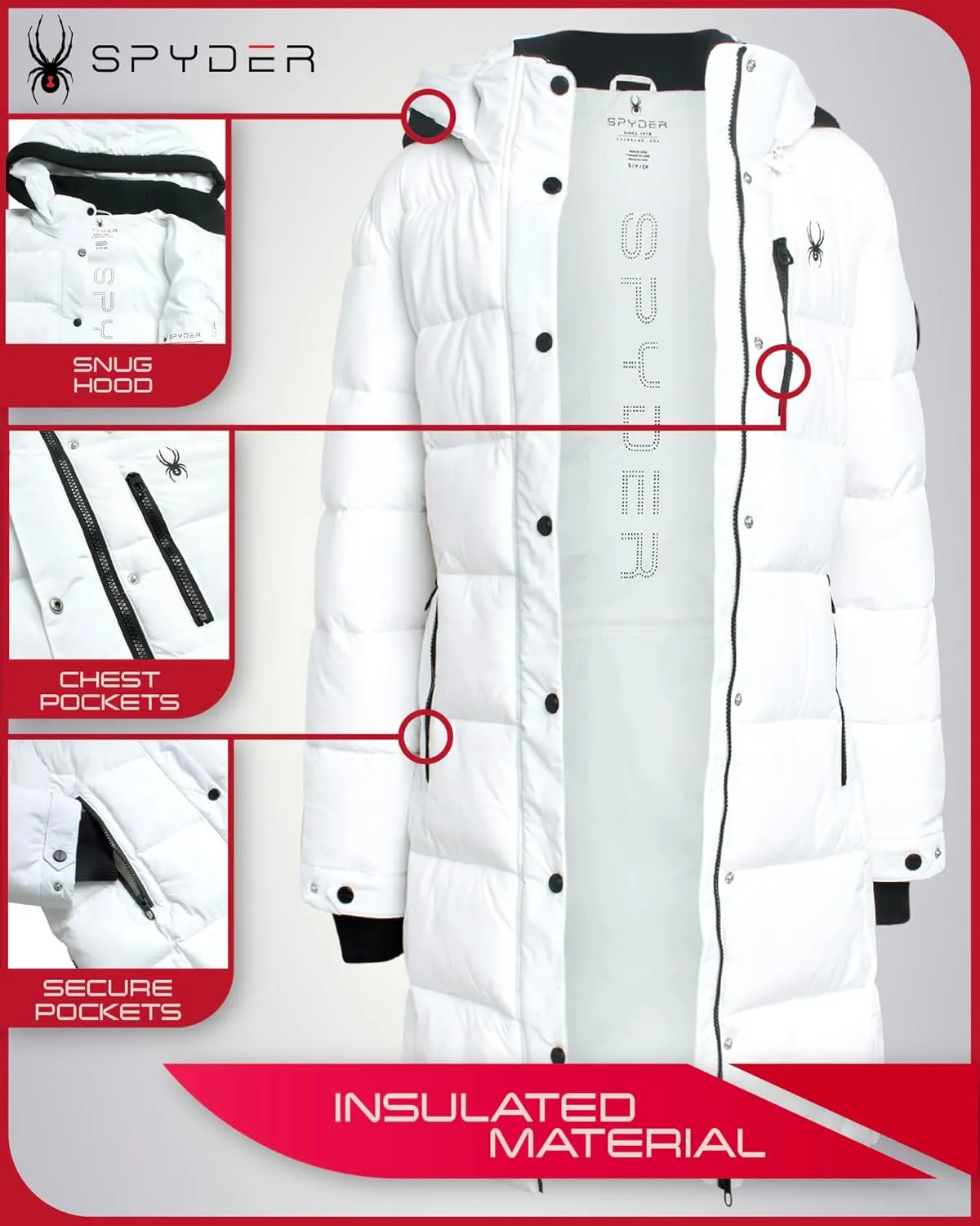 Spyder Women's Long Puffer Jacket - Insulated Full Length Windbreaker Long Down Coat Parka Jacket for Ladies (Sizes: S-XL)