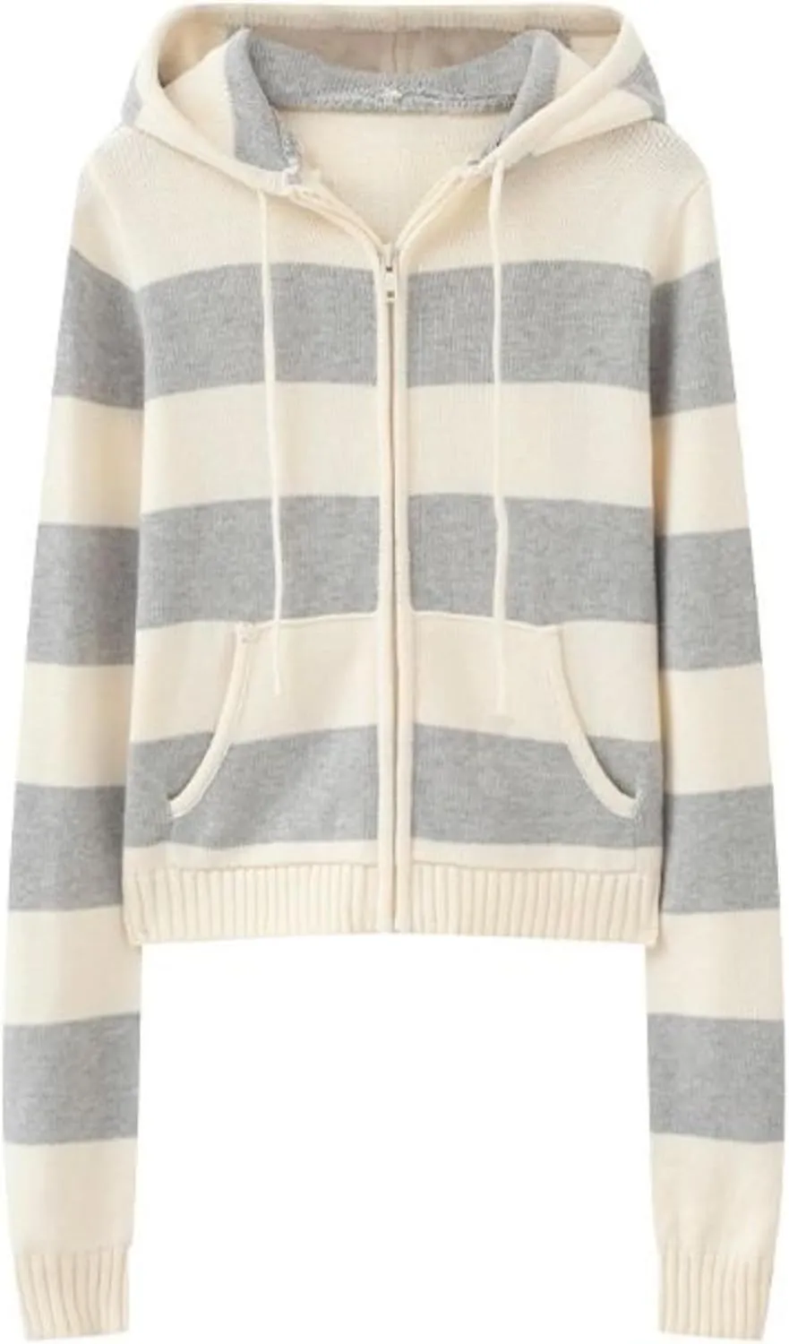 Striped Cropped Zip Up Hoodie Y2k Knit Sweater Cardigan Women Teen Knit Jackets Preppy Grunge Emo Streetwear