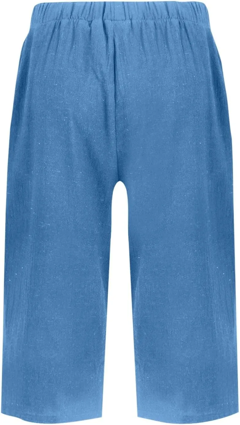 Summer Bermuda Shorts for Women Knee Length 2024 Trendy Linen Shorts Lightweight Casual Beach Short Pants w/Pockets