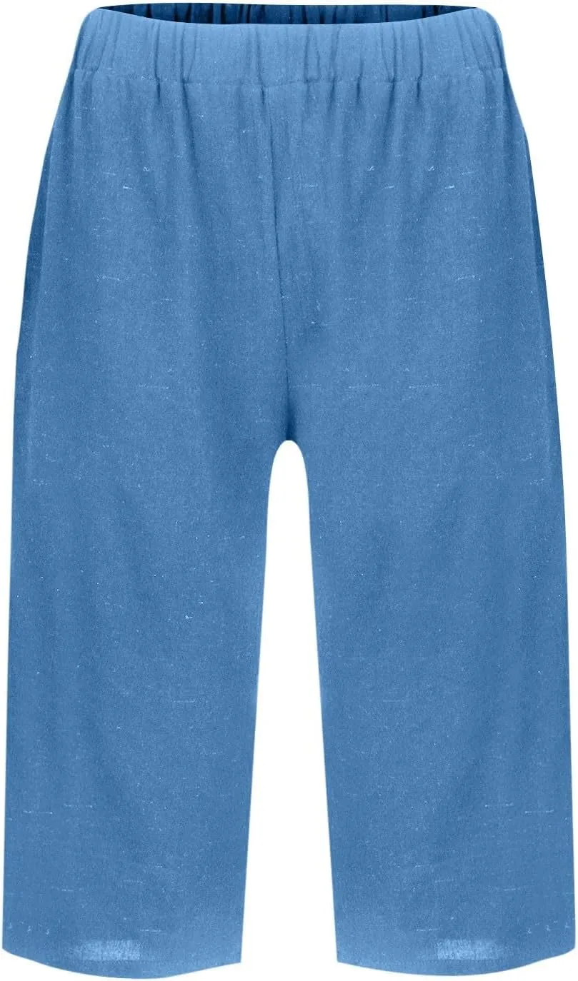 Summer Bermuda Shorts for Women Knee Length 2024 Trendy Linen Shorts Lightweight Casual Beach Short Pants w/Pockets