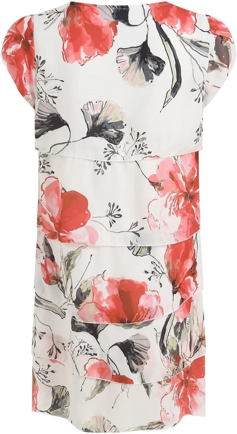 Sundresses for Women 2025 Vacation Floral Boho Summer Dress Short Sleeve Layered Ruffle A Line Wedding Guest Dresses