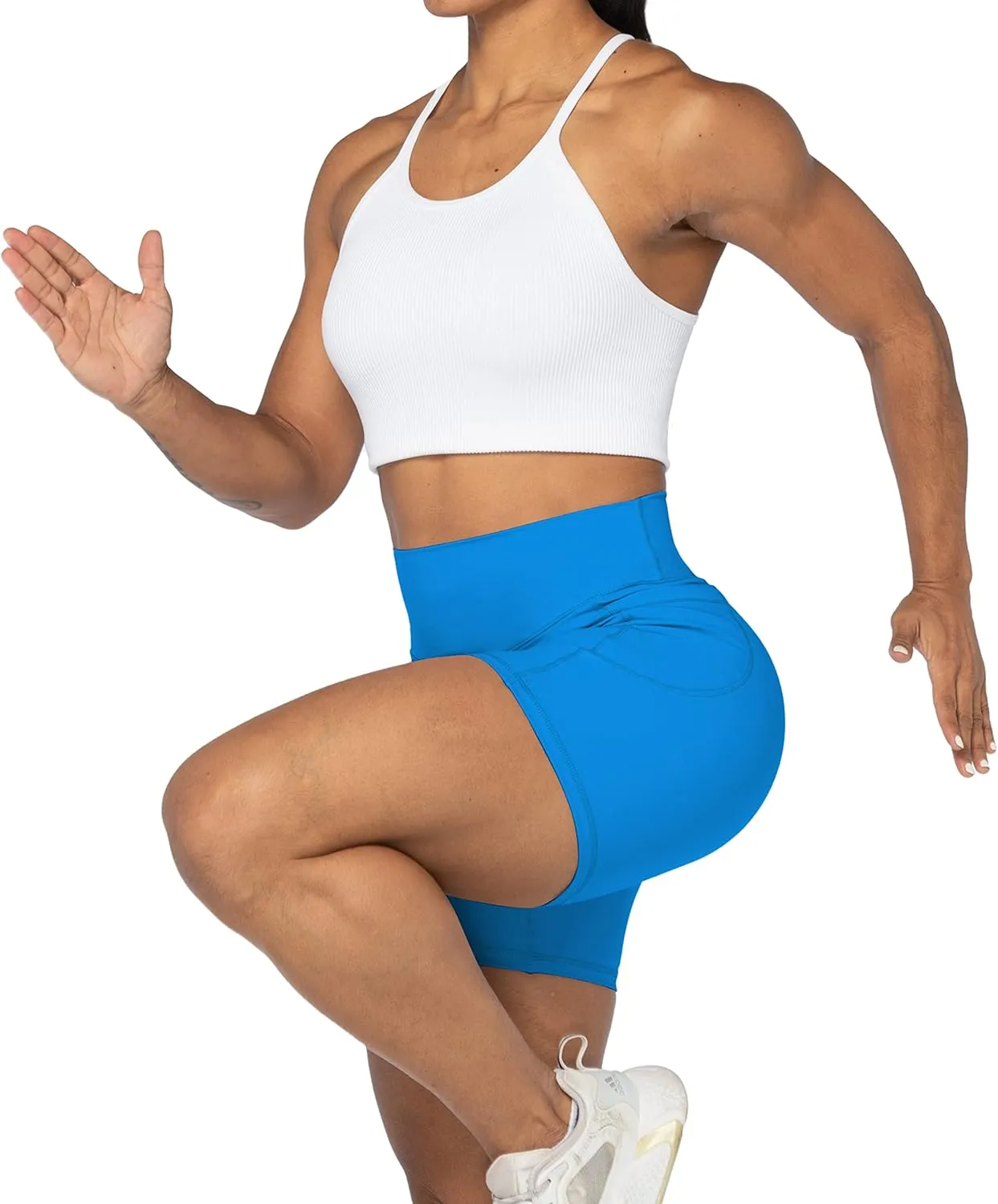 Sunzel No Front Seam Biker Shorts for Women with Pockets, Yoga Workout Gym Bike Shorts with Tummy Control