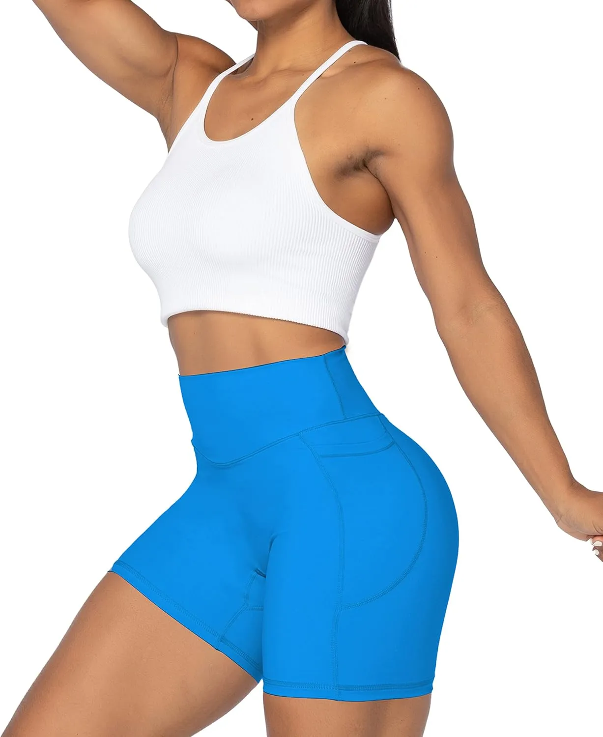 Sunzel No Front Seam Biker Shorts for Women with Pockets, Yoga Workout Gym Bike Shorts with Tummy Control