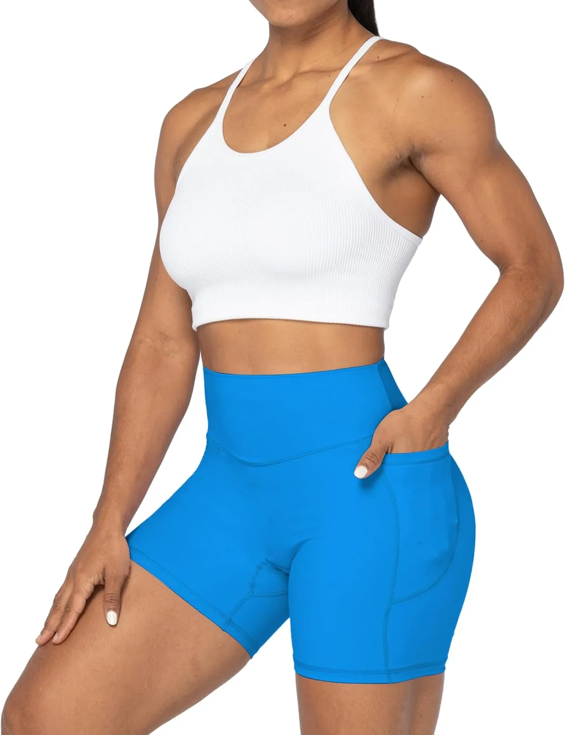 Sunzel No Front Seam Biker Shorts for Women with Pockets, Yoga Workout Gym Bike Shorts with Tummy Control