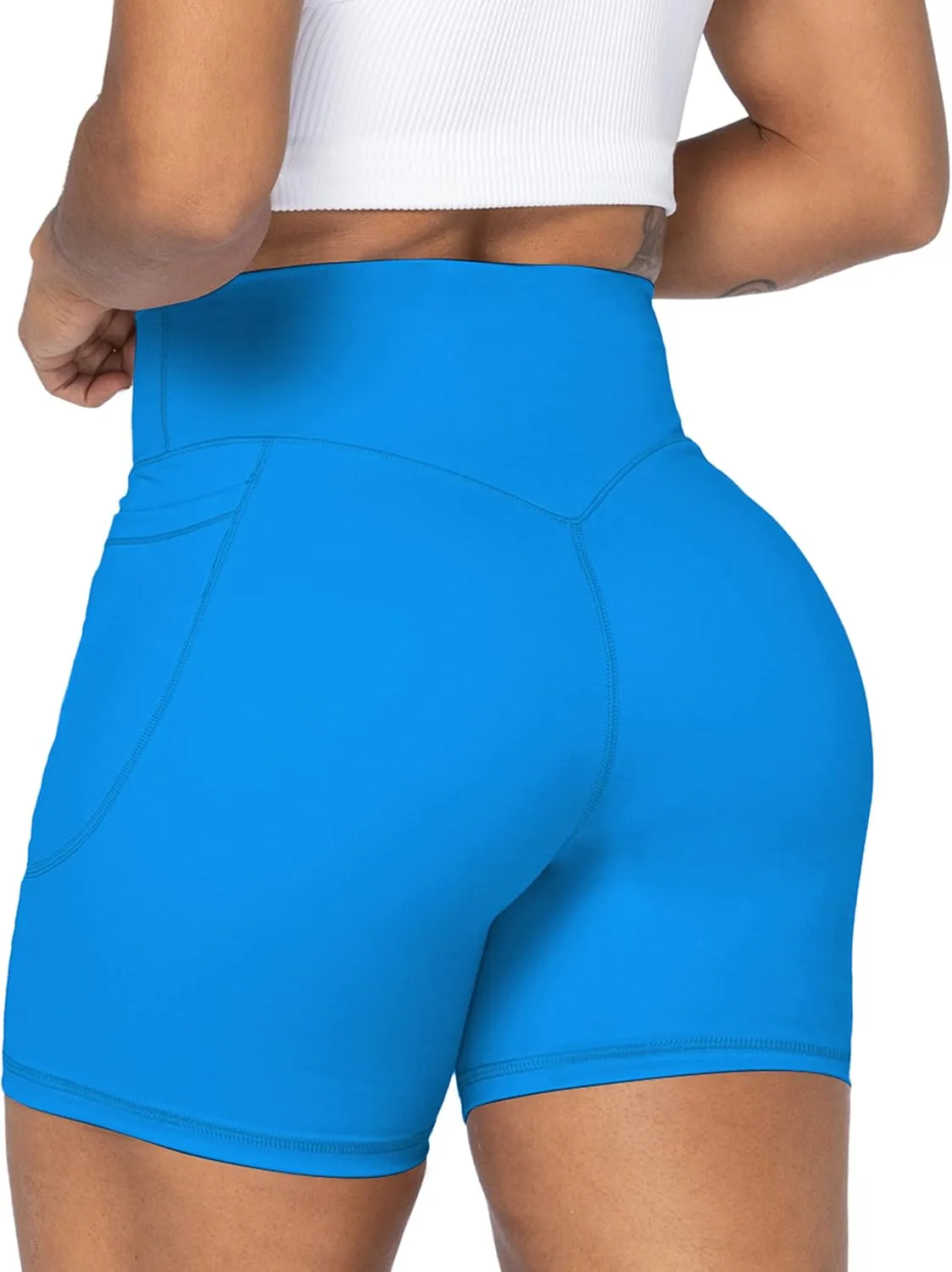 Sunzel No Front Seam Biker Shorts for Women with Pockets, Yoga Workout Gym Bike Shorts with Tummy Control