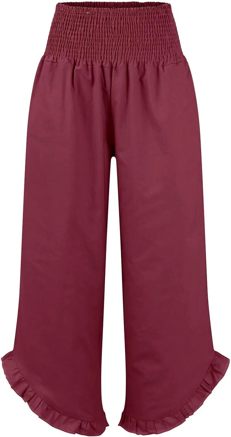 Sweatpants Women,Linen Summer Pants for Women Trendy 2025 Elastic High Waisted Wide Leg Womens Capris with Pockets