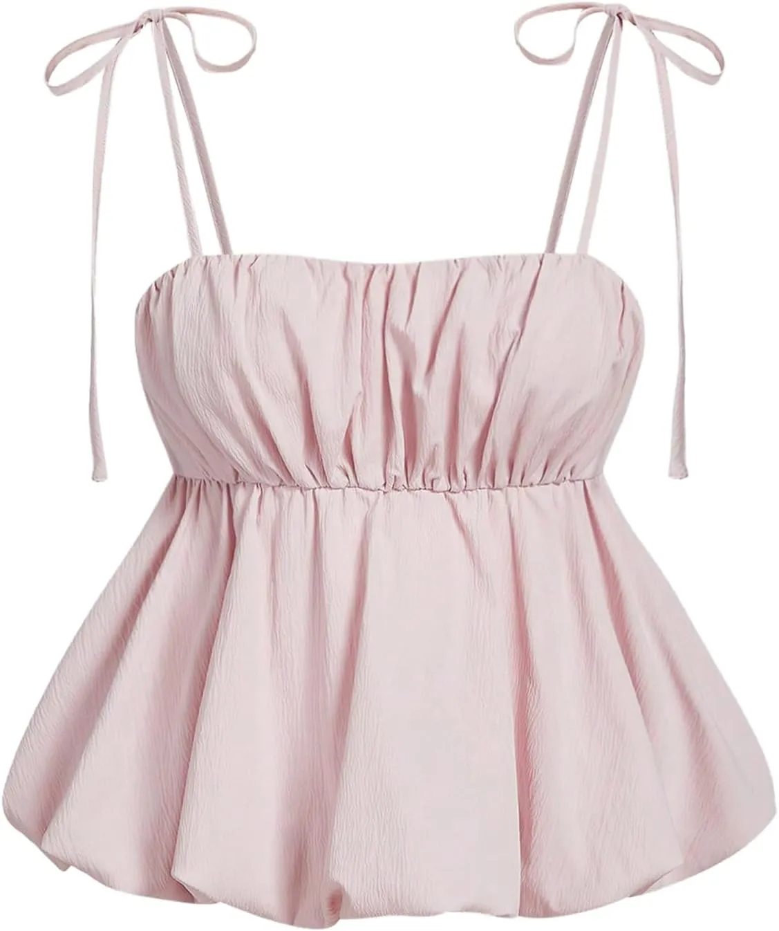 SweatyRocks Women's Ruffle Camisole Top Tie Shoulder Ruched Smocked Sleeveless Balloon Tops